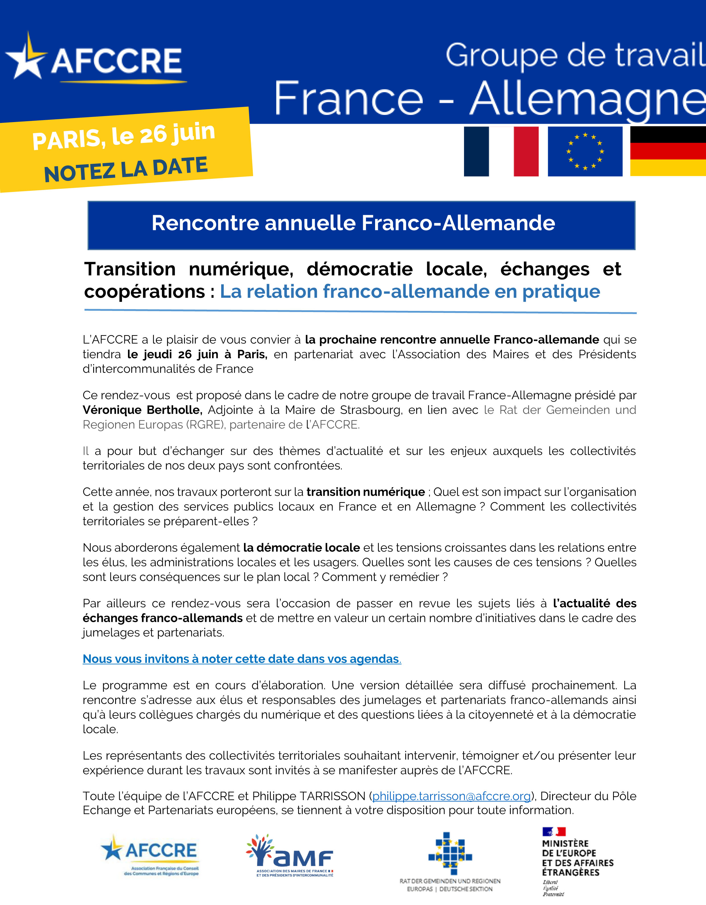 Save the date Rencontre Franco-Allemande